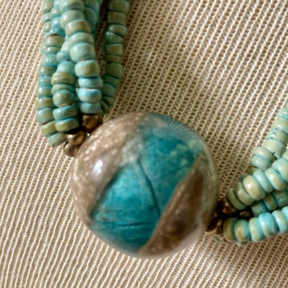NWT Blue Green Glass Centerpiece and Heishi Beaded Necklace from Cancun - Picture 8 of 11